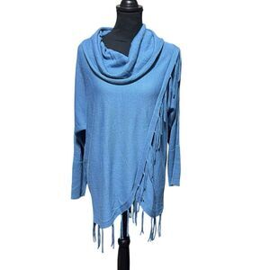 Kate & Mallory Knit Long Sleeve Cowl Neck Fringe Detail Tulip Hem Sweater Size M
